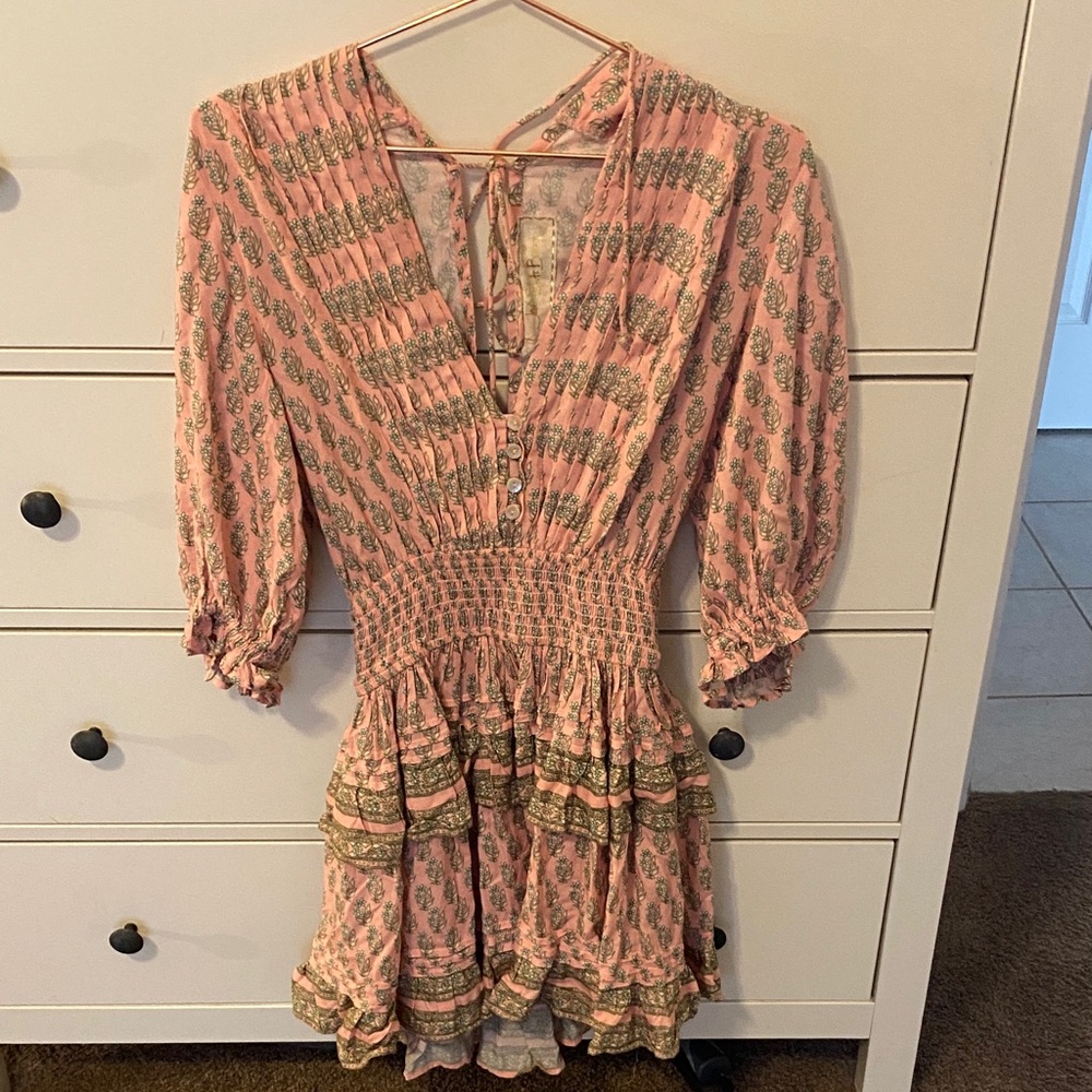 Jen's Pirate Booty Pink and Green Boho Tiered Mini Dress